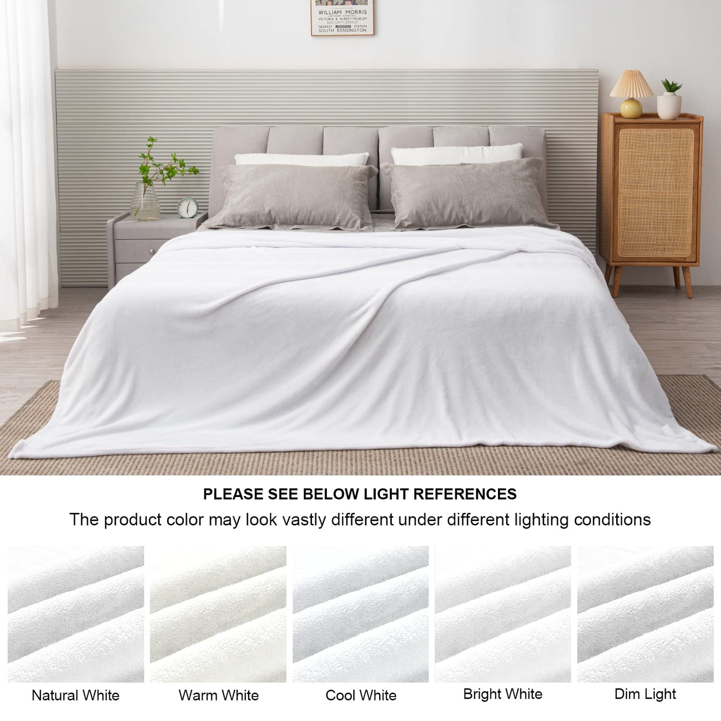 BEDELITE Fleece Blankets Queen Size White Throw Blankets for Bed, Luxury Plush Cozy Fuzzy Blanket 90x90 inches, Super Soft Warm Lightweight Throw Blanket All Seasons Suitable
