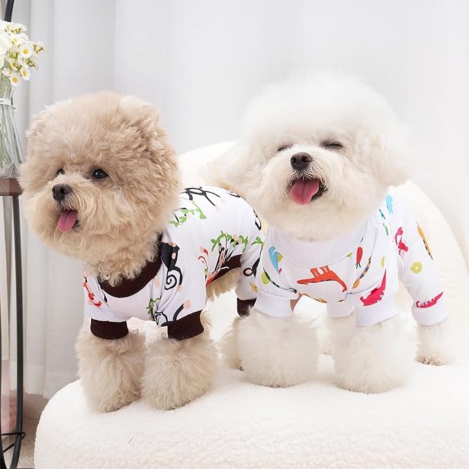XPUDAC 4 Pack Dog Pajamas Soft Strechy Summer Doggie Clothes for Small Medium Dogs Boy Girl Cat Apparel-L