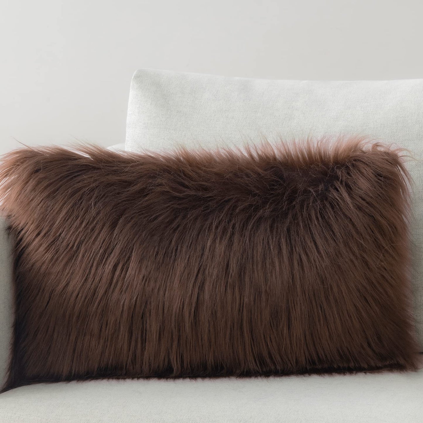 Phantoscope Faux Fur Pillow Cover Decorative Fluffy Throw Pillow Mongolian Luxury Fuzzy Pillow Case Cushion Cover for Bedroom and Couch,Coffee 12 x 20 Inches…
