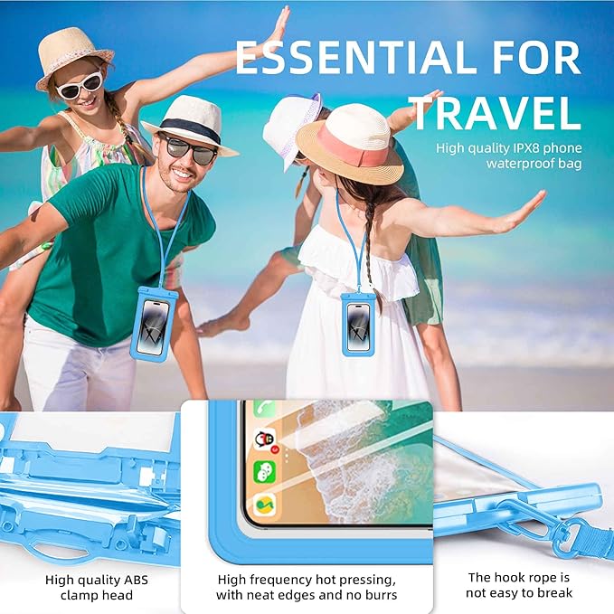 [Up to 8.9" 2 Pack Waterproof Phone Pouch Case,Waterproof Phone Bag for iPhone 17 16 15 14 13 Pro Max Plus Galaxy S25 S24 Ultar Plus+,IPX8 Cellphone Dry Bag Beach Travel Essentials-Blue