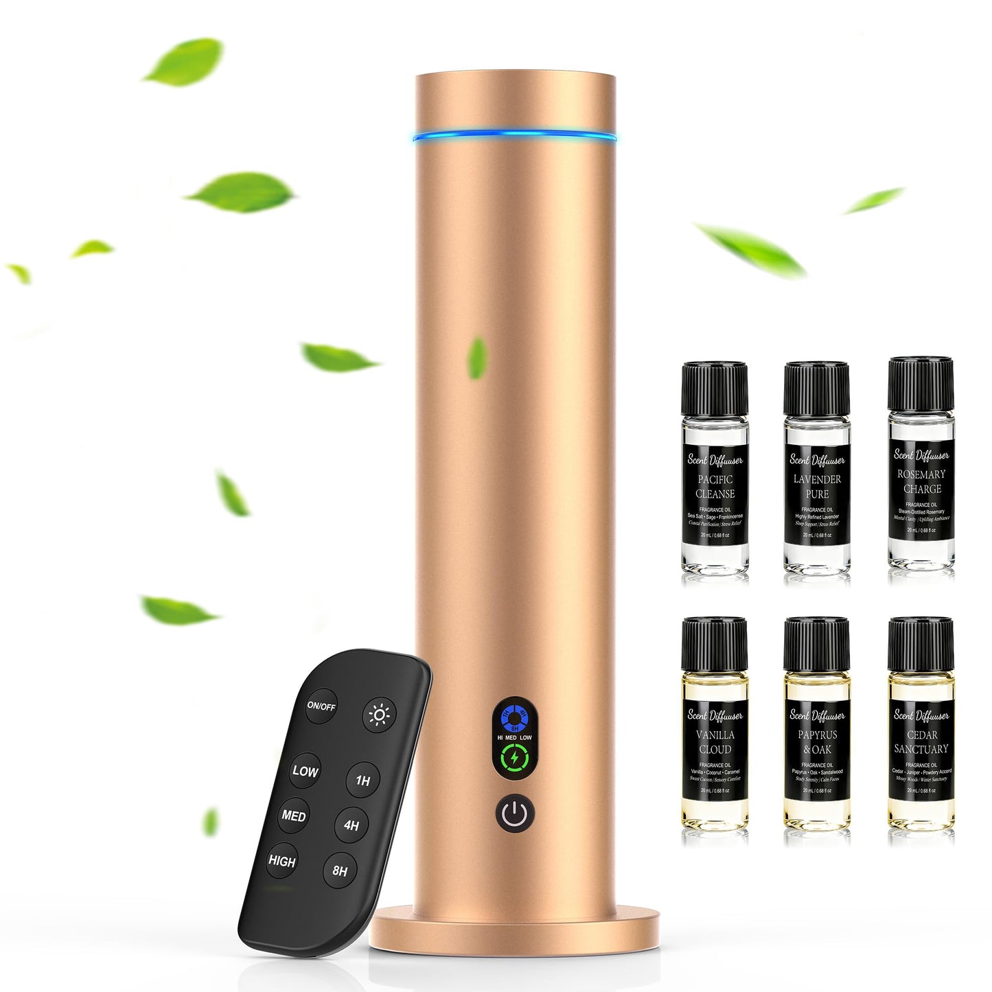 Maromalife Waterless Diffuser, Essential Oil Diffuser, 1000 Sq.Ft Coverage Scent Diffuser – Plug-in Only, Adjustable Mist, Remote, Mood Lights for Home & Office, Large Room, Hotel, Gold