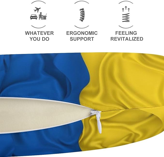 Men’s Comfort U-Shaped Neck Pillow Memory Foam Travel, Flag of Ukraine Ukrainian Waving U-Shape, Breathable Car Airplane Support