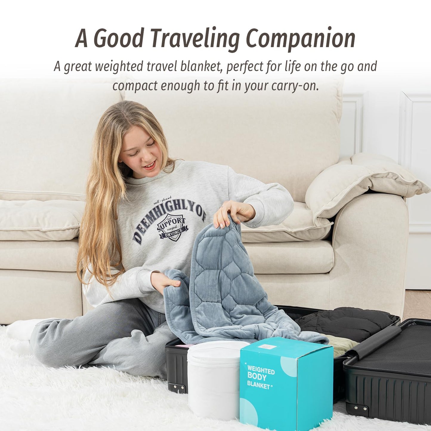 Wemore Weighted Lap Blanket 7lbs for Adults, Small Weighted Blanket Throw for Travel, Soft Weighted Lap Pad for Relaxation, Calming, Napping and Sleeping, Machine Washable, Light Grey 29" x 24"