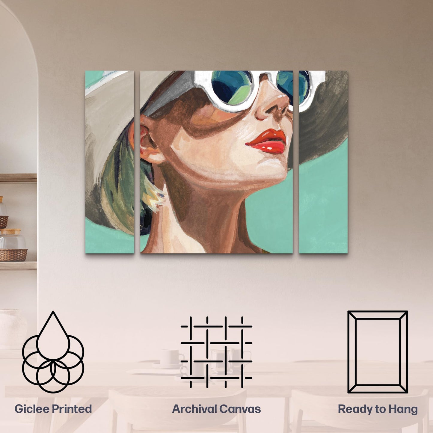 3 Panel Wall Art Set - Kate Jarvik Birch 'Vacation In Style Teal' Canvas Wall Art for Living Room, Bedroom, or Office Decor by Trademark Fine Art
