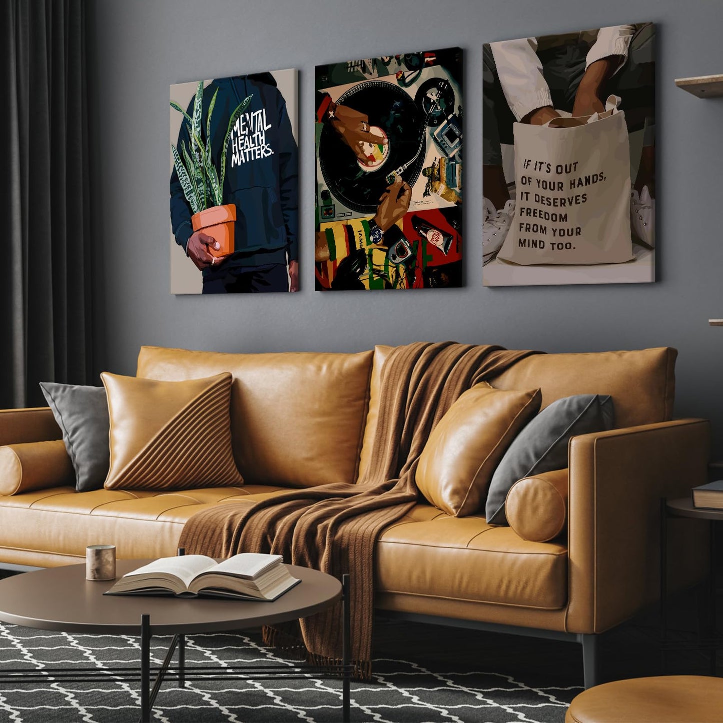 Black Men Wall Art African American Man Canvas Wall Decor Black People Art Posters Music DJ Pictures Fashion Mens Prints Record Painting Artwork for Bedroom Living Room 12x16 Inch Wrapped Canvas 3Pcs