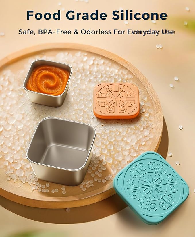 Dobyusf 24-Piece Stainless Steel Snack Container Set - Airtight Silicone Lid with Printed Design Sauce Containers, Multi-Use Food Storage for Salads, Dips, Snacks, Microwave & Dishwasher Safe