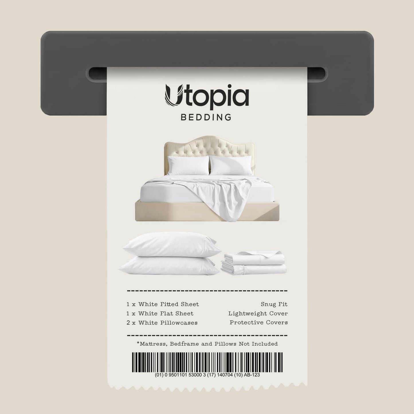 Queen Size Sheet Set – 4 Piece Bed Sheets, Soft and Breathable Microfiber, Includes 1 Fitted Sheet, 1 Flat Sheet and 2 Pillowcases – Oeko Tex (White)