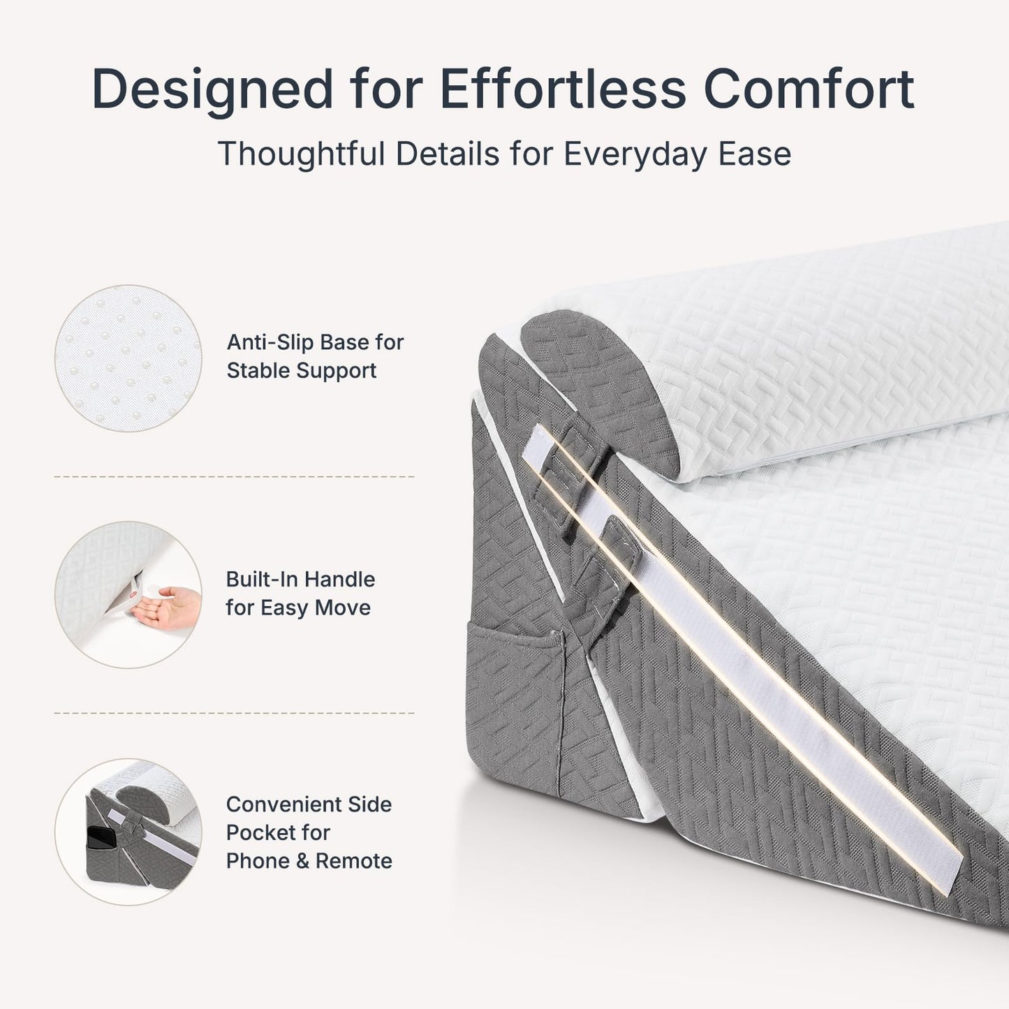 Adjustable Wedge Pillow Set for After Surgery Recovery, 4PCS Bed Wedge with Leg Elevation Pillow, Cooling Gel Memory Foam Support for Acid Reflux, GERD, Back Pain & Leg Elevation, White/Dark Grey