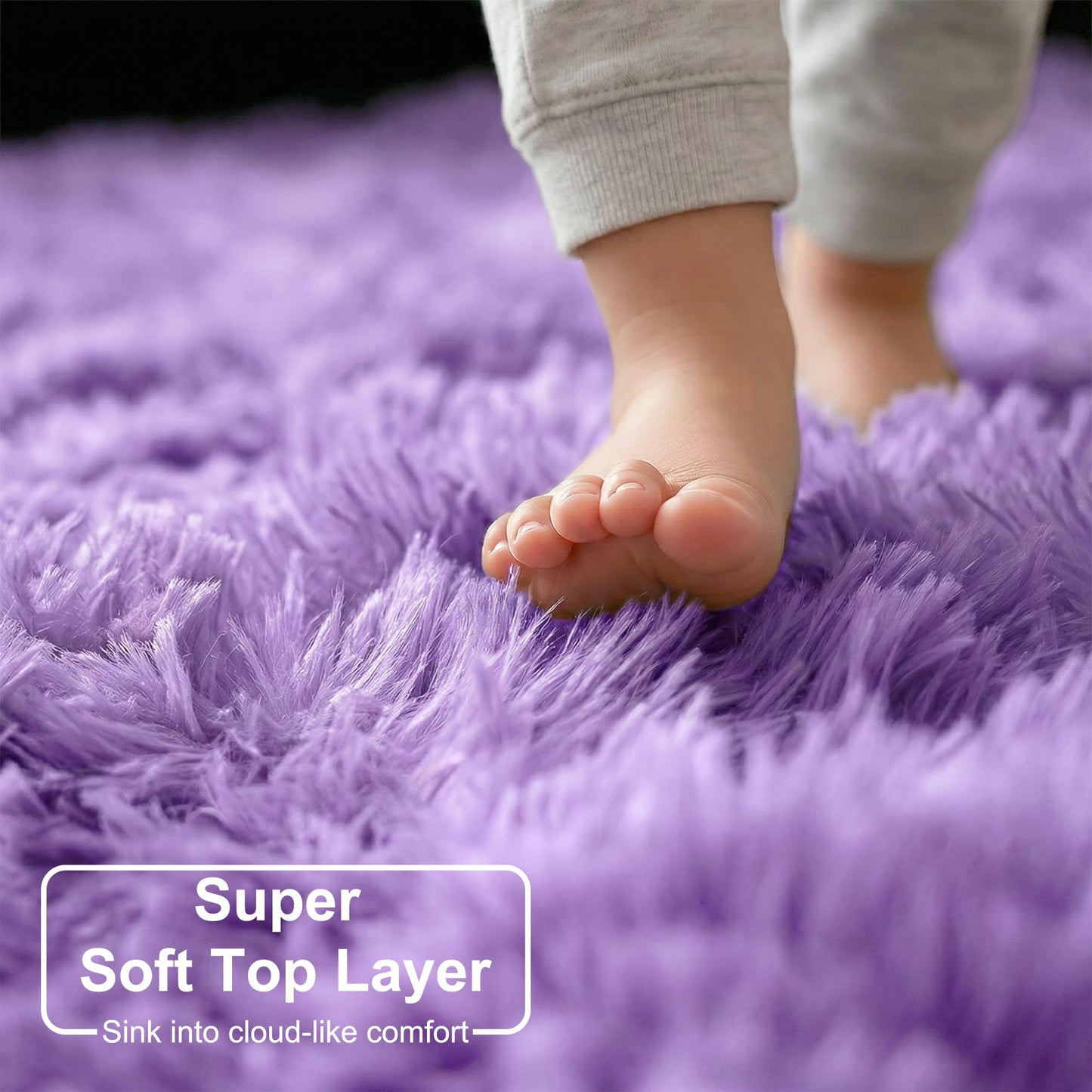 Purple Rugs for Bedroom Girls Room Decor Aesthetic, Cute Fluffy Shag Lavender Area Rug 4x6 for Living Room Dorm Classroom Nursery, Furry Plush Fuzzy Soft Throw Lilac Carpet for Kids, Baby, Teen