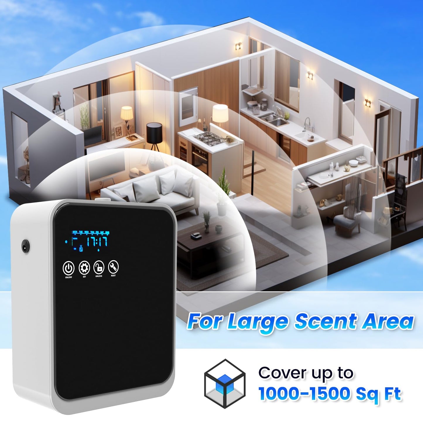 Waterless Essential Oil Diffuser,Whole House Oil Air Diffusers for Home,Hotel,Aromatherapy Scent Diffuser with APP Control & Touch Screen,1500 sq.ft Coverage,Adjustable Level & Auto Timer,Quiet,Black