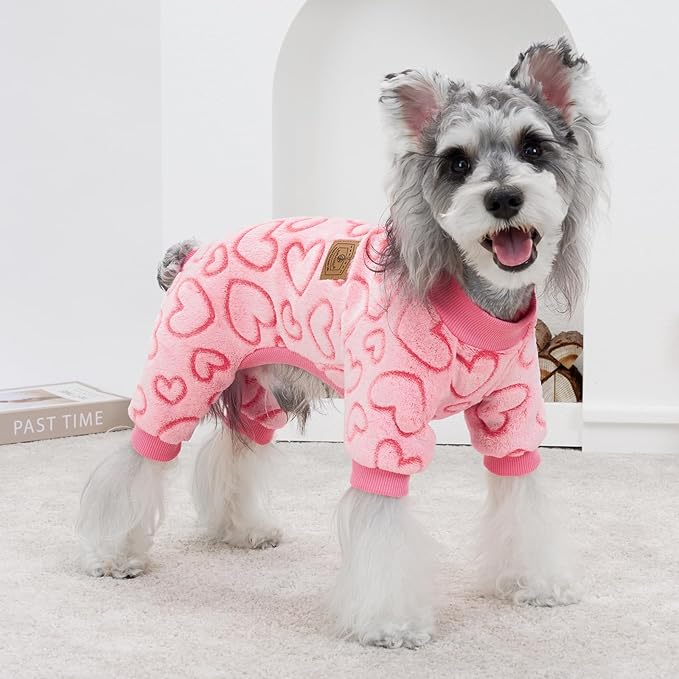 XPUDAC Dog Pajamas Heart Fleece Dog Sweater Winter Puppy Clothes for Small Medium Dogs Girl Pet Holiday Clothes Doggie Outfits for Valentines Day, XS