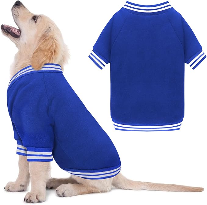 Dog Sweaters for Small Dogs, Brushed Fleece Dog Sweater Baseball Jacket Pet Clothes Soft Warm Sweatshirt Puppy Sweater Boy Girl Pet(Blue-S)