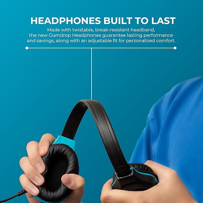 Gumdrop DropTech On-Ear Wired Headphones (40 case Pack) w/ 3.5 mm Chew-Proof Cord - Rugged, Reliable, Drop Tested and Comfortable for Kids, K-12 Students, Classroom and School Use - Black
