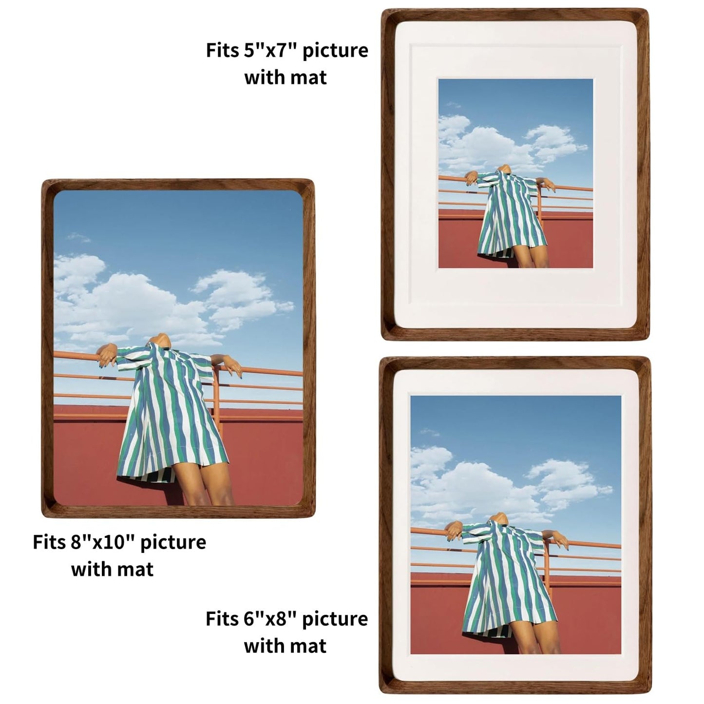 FLECHAZO Natural Walnut 8x10 Picture Frame with Mat for 5x7/6x8 Photos