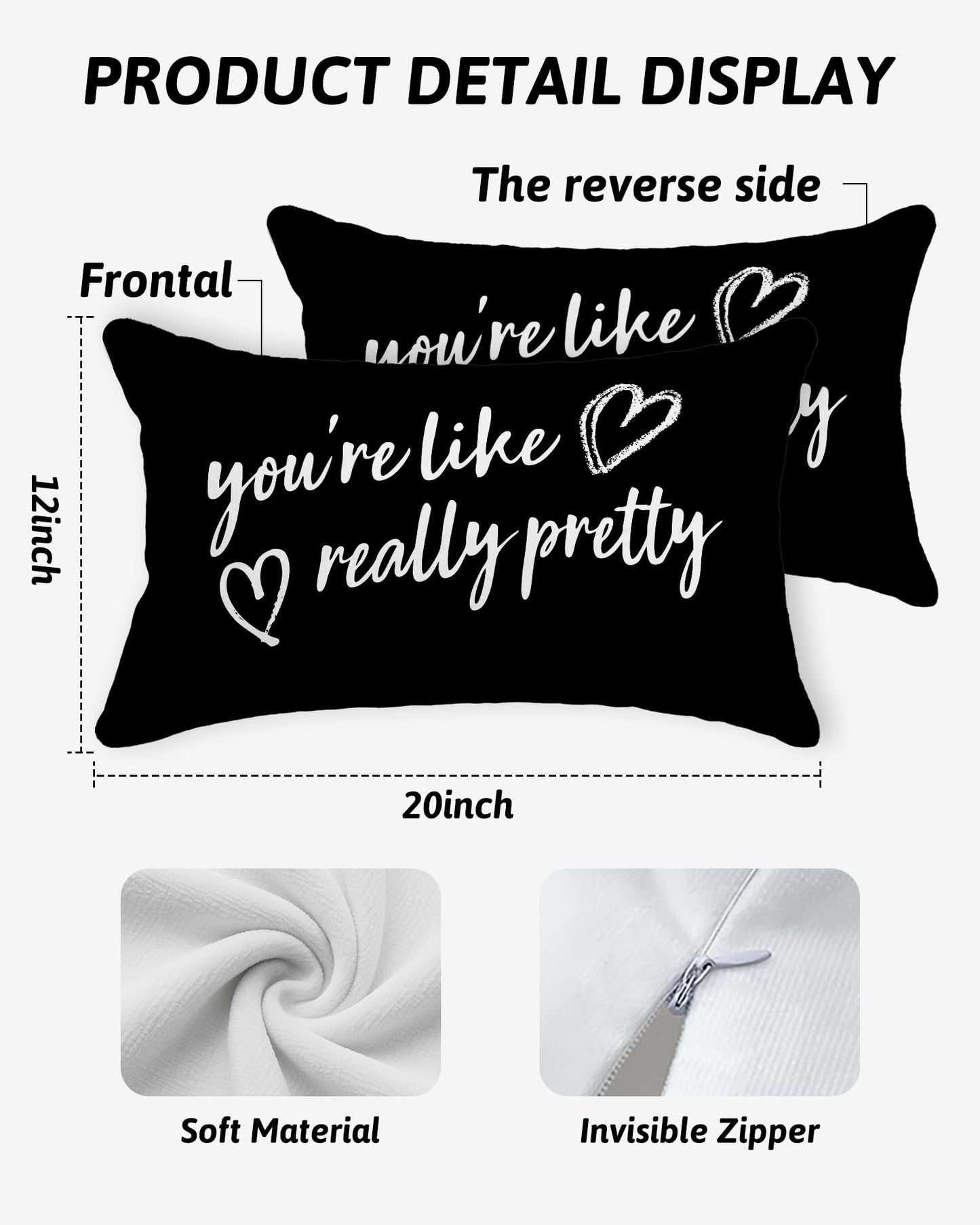 FGFK You're Like Really Pretty Pillow Cover 12x20, Minimalist Black and White Inspirational Decorative Throw Pillow Cover for Girls Room Bedroom Dorm Apartment Sofa Couch