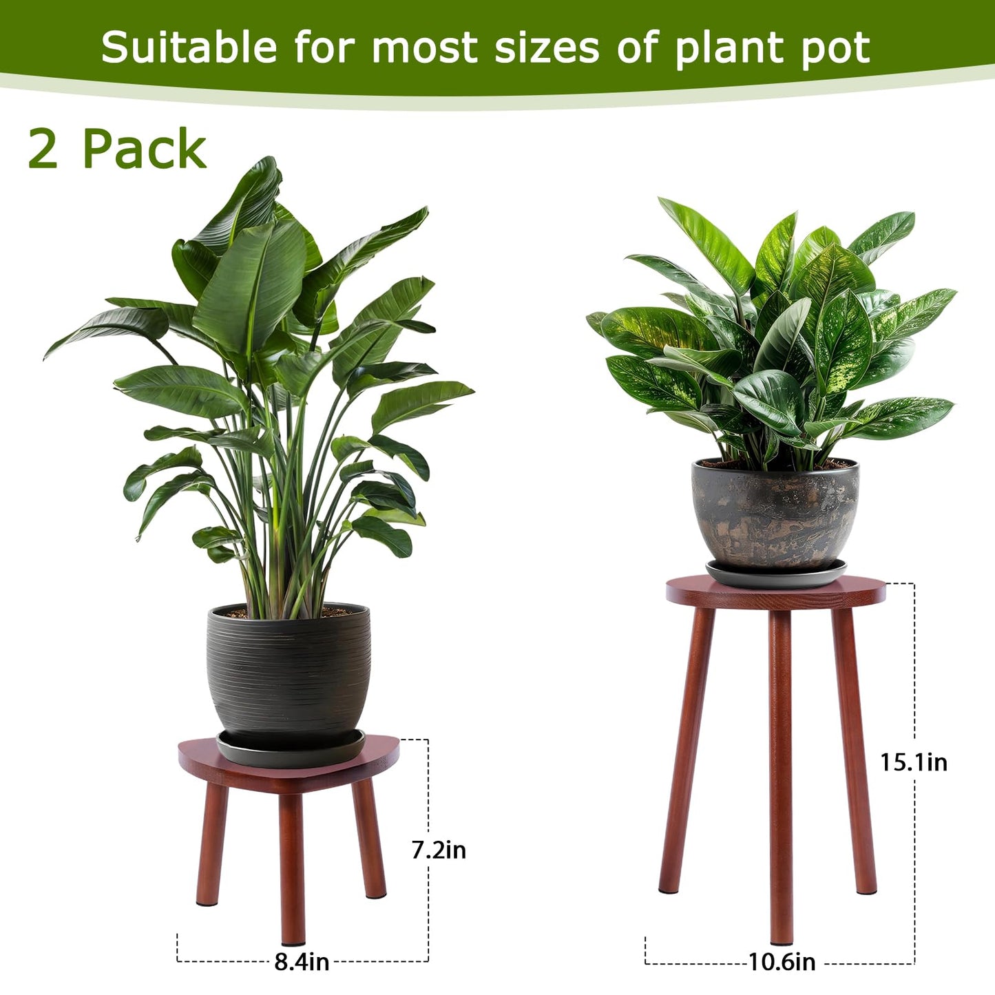 Eocogup Plant Stand Indoor,2 Pack Single Plant Tables Indoor,Planter Stand,Multi-purpose Plant Shelf for Living Room Balcony Garden Patio Office,Walnut