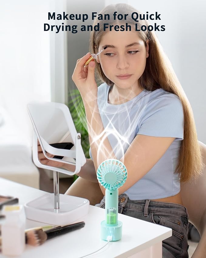 Handheld Fan with 𝗪𝗶𝗿𝗲𝗹𝗲𝘀𝘀 Charging Base, 3 Speeds Portable Fan with Digital Display, 2000mAh Battery Operated Hand Held Fan, Handheld/Desk 2 in 1 Personal Fan Lash Fan Makeup Fan (Blue)