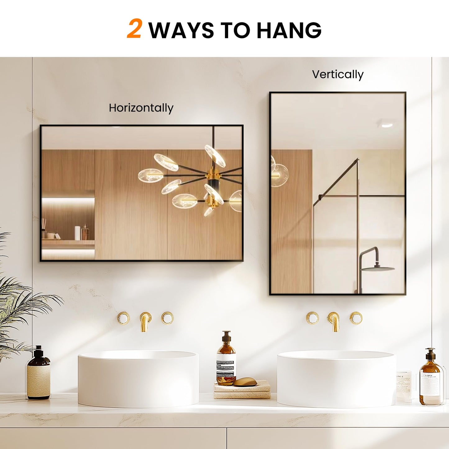 TRAHOME Bathroom Vanity Mirror for Wall, 2 Pack 36" x 24" Metal Framed Rectangular Bathroom Wall Mirror for Over Sink, HD Shatterproof Glass, Hangs Horizontally or Vertically(Black)