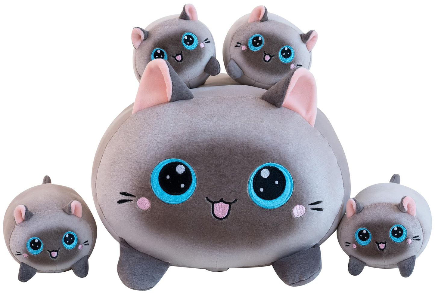 Gudisi Siamese Cat Plush Stuffed Animals with 4 Kitties Plushies,16" Soft Jumbo Pillow Gifts for Kids Him Her Girlfriend Boyfriend