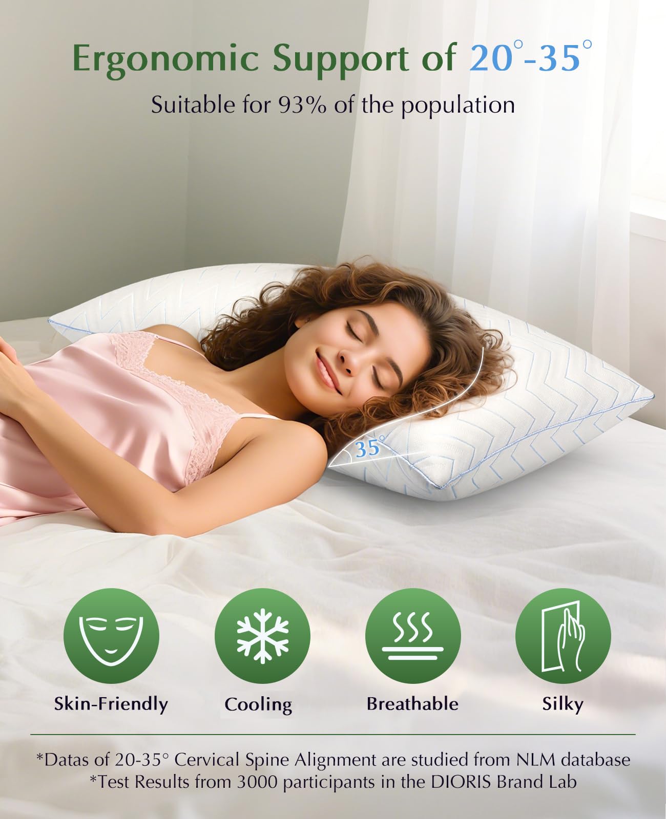 DIORIS King Size Pillows Set of 2 - Hotel-Quality Down Alternative Bed Pillows for Back, Side & Stomach Sleepers, Cooling Breathable Microfiber Fill, Medium Firm Support for Neck & Shoulders