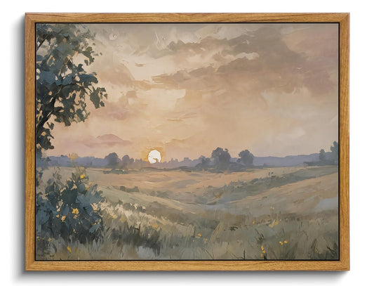 KISSFOX Framed Wall Art Vintage Wall Art Sunset Scenery Canvas Art Landscape Pictures Countryside Paintings Neutral Artwork Farmhouse Prints For Bedroom Kitchen Living Room
