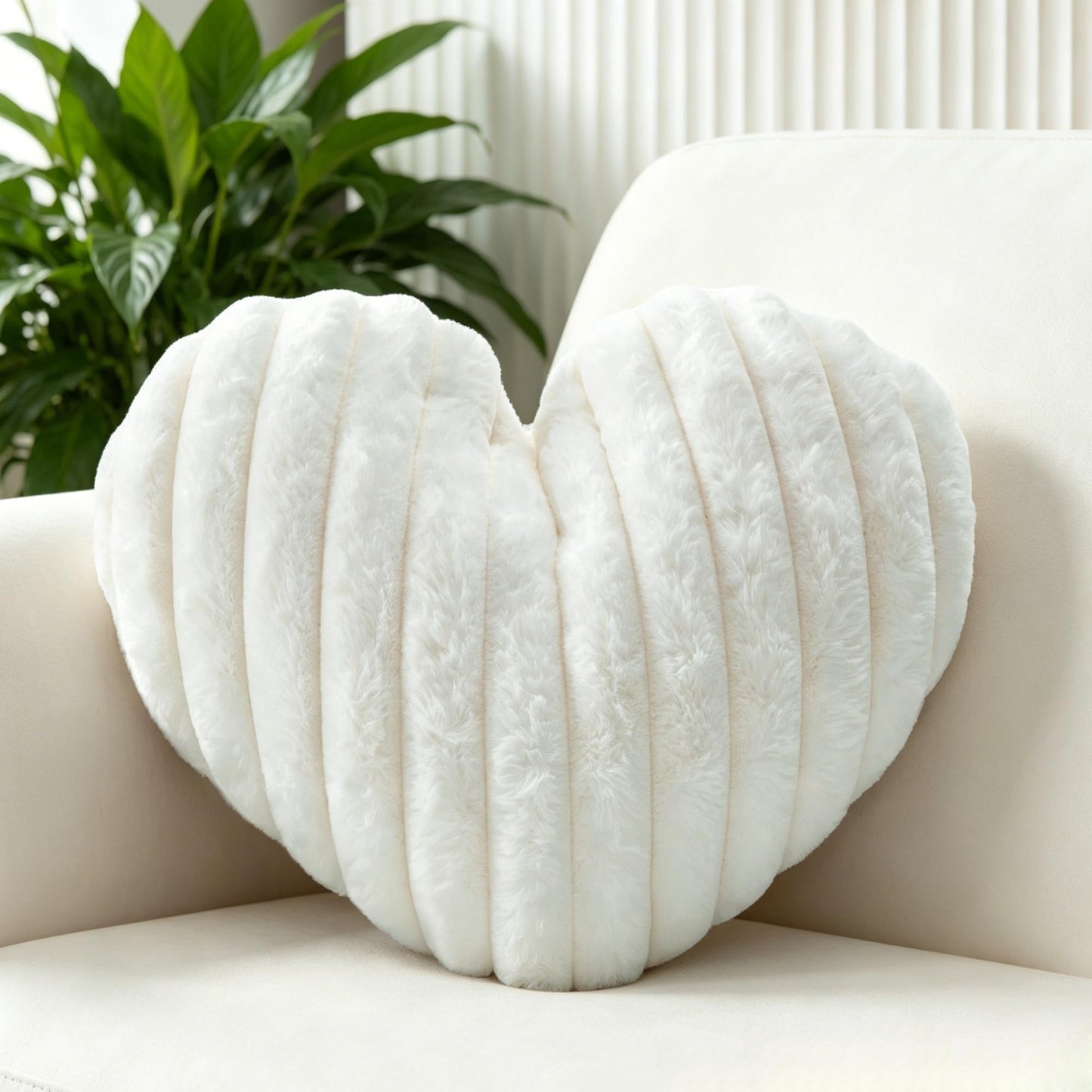 Nmkopzy 16 Inch White Heart Pillow Cute Decorative Throw Pillows, Heart Shaped Soft Fluffy Faux Fur Pillows Cushions for Couch Chair Bed Bedroom Room Home Decor Aesthetic (1, White, Medium-16 x13)