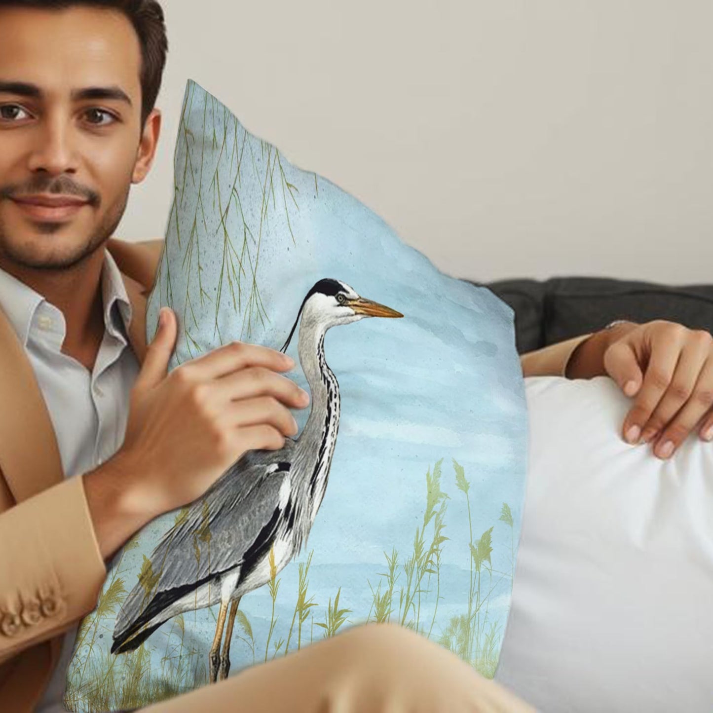 Icotoibabie Summer Gray Heron Throw Pillow Cover 18×18 Inch Linen Coastal Pillowcase, for Sofa Car Beach Bedroom Cushion Cover