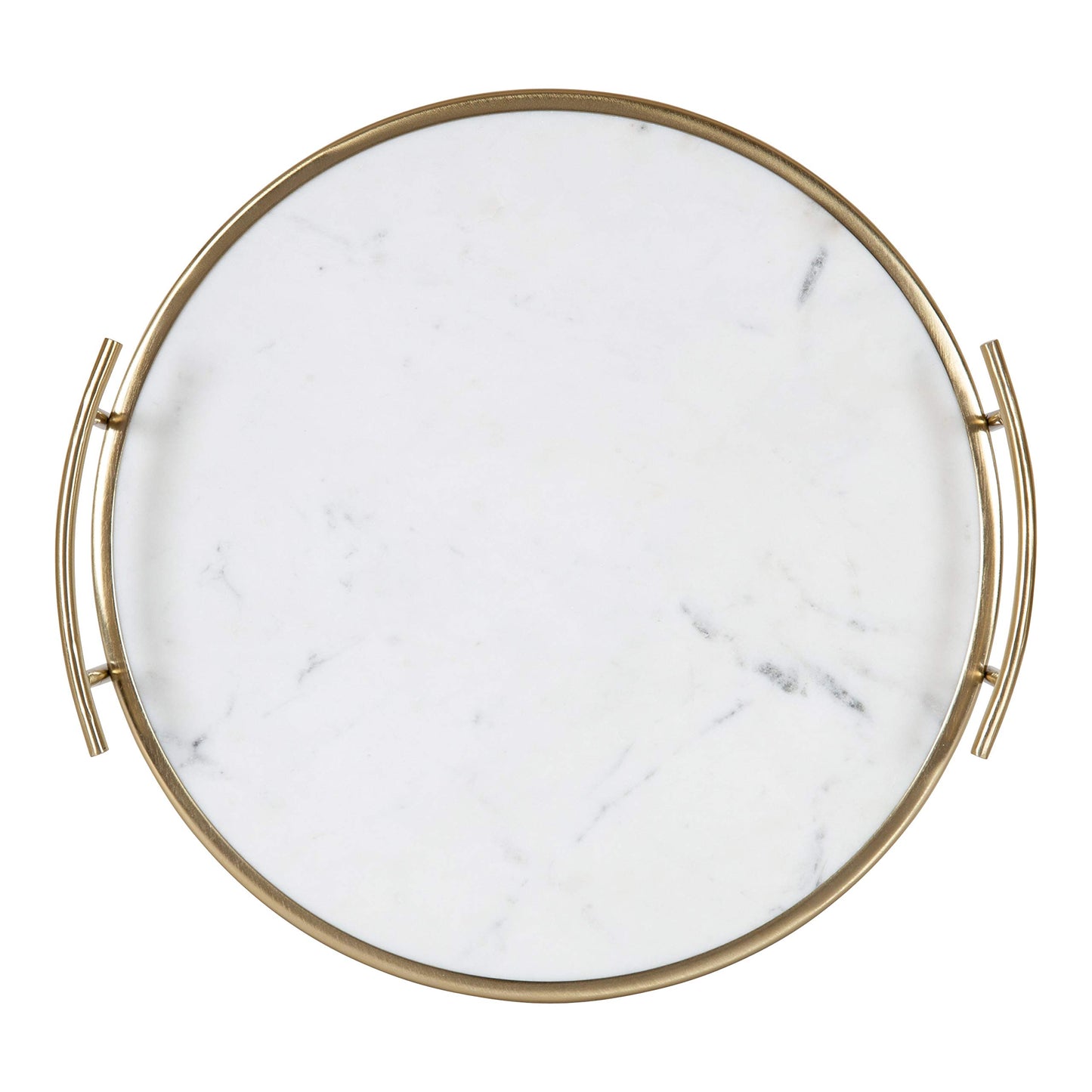 Kate and Laurel Marbury Modern Round Tray, 14 inch Diameter, White Marble and Gold, Contemporary Marble Tray for Storage and Display