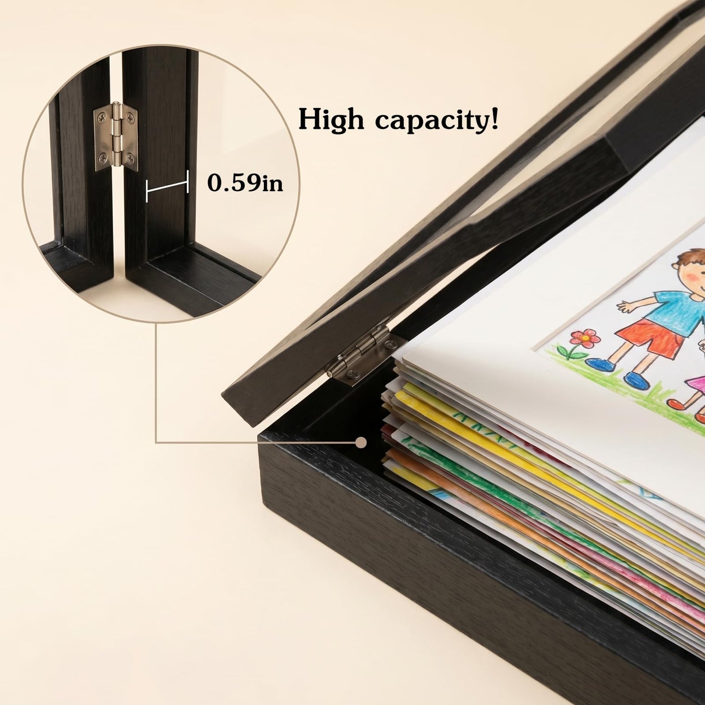 Ziouabaf 4 Pack Artwork Frames Changeable 8.5x11 Inch Front Opening Display Frame for Projects, Black Wood Frame Holds 150 Drawings, 3D Crafts, with 12 Hooks