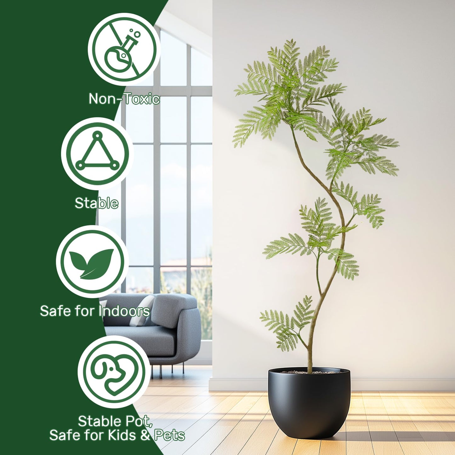 Bailikang 6.6FT Artificial Tree Fake Jacaranda Tree,Faux Tall Tree Lifelike Green Leaves Large Plants Indoor Fake Trees for Home Decor