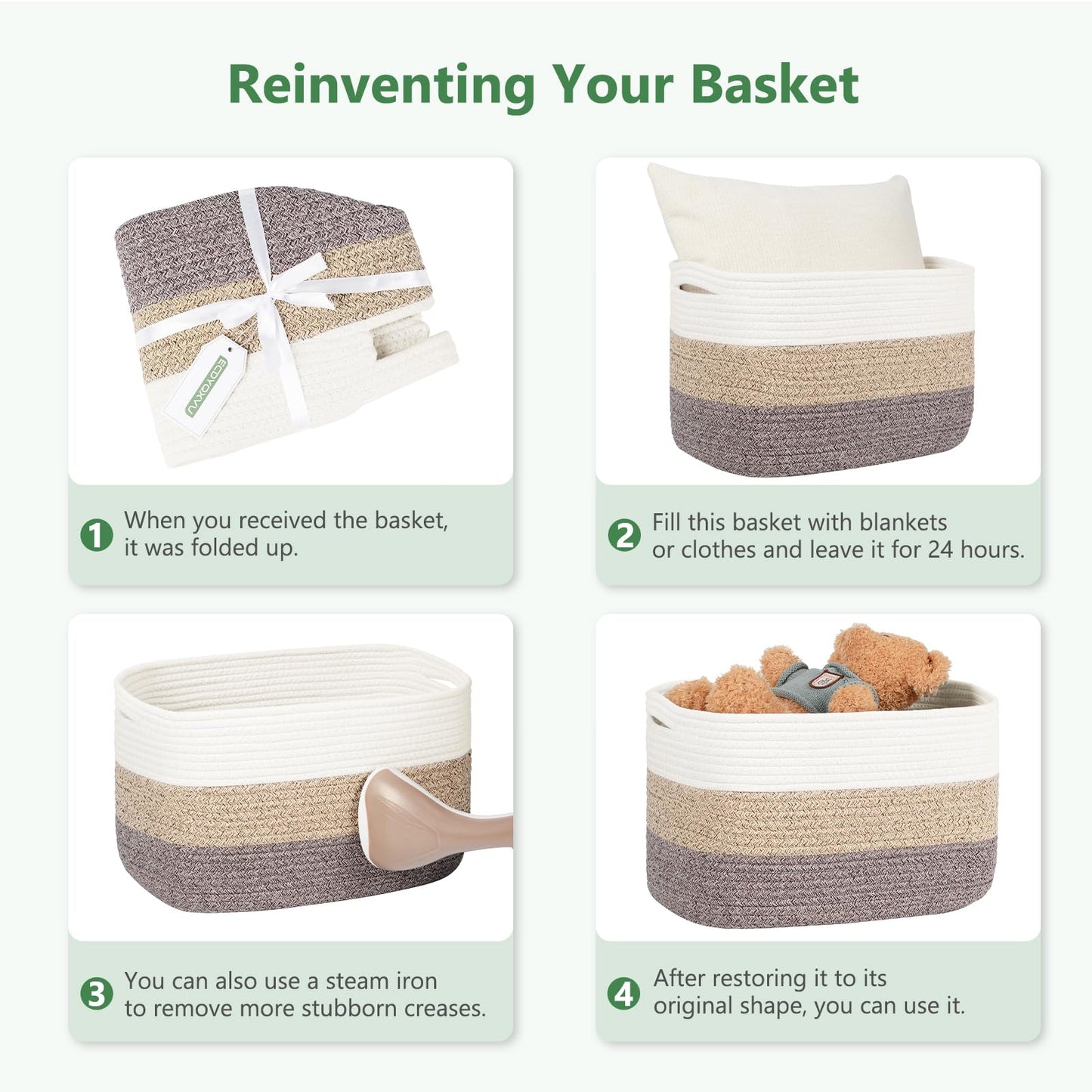 ECDYQXVU Cotton Rope Basket, Storage Baskets with Handle, 15x10x9 Inch Woven Basket for Shelves, Laundry, Towels, Clothes, Books (White 1Pack)