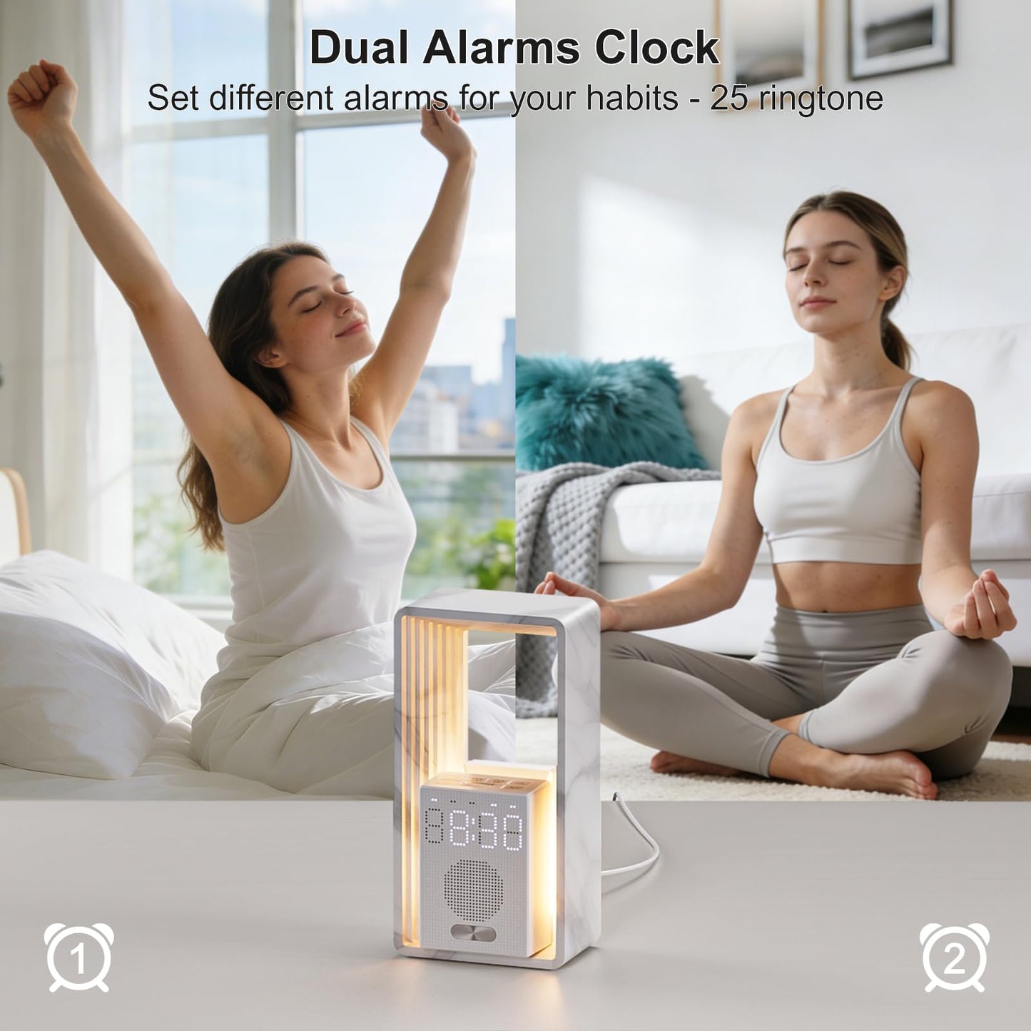 Hensam 20 White Noise Machine Alarm Clock with Night Light for Bedroom
