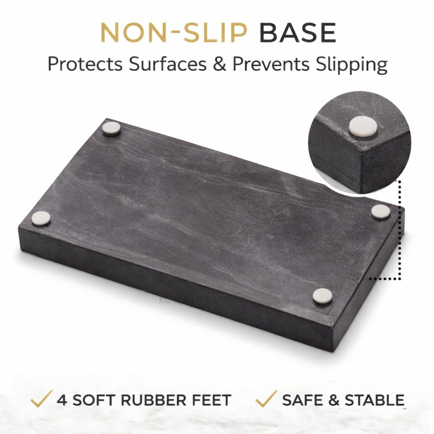 KC KULLICRAFT Natural Marble Tray, Black, 12" x 8", Rectangular