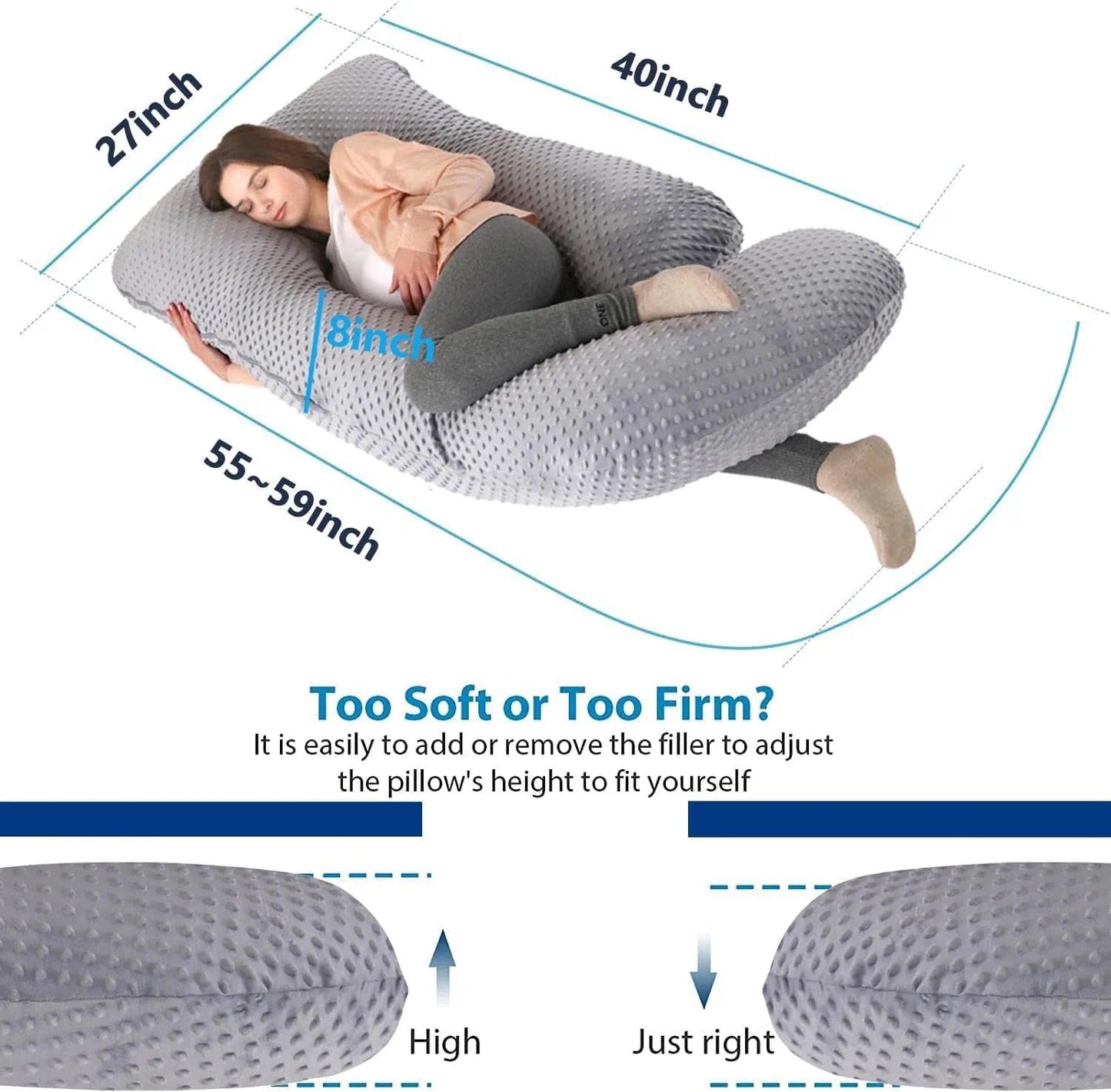 Pregnancy Pillows for Sleeping, U Shaped Full Body Maternity Pillow for Pregnant Women with Removable Cooling Cover, Support for Back, HIPS, Legs, Belly, 57 Inch, Black