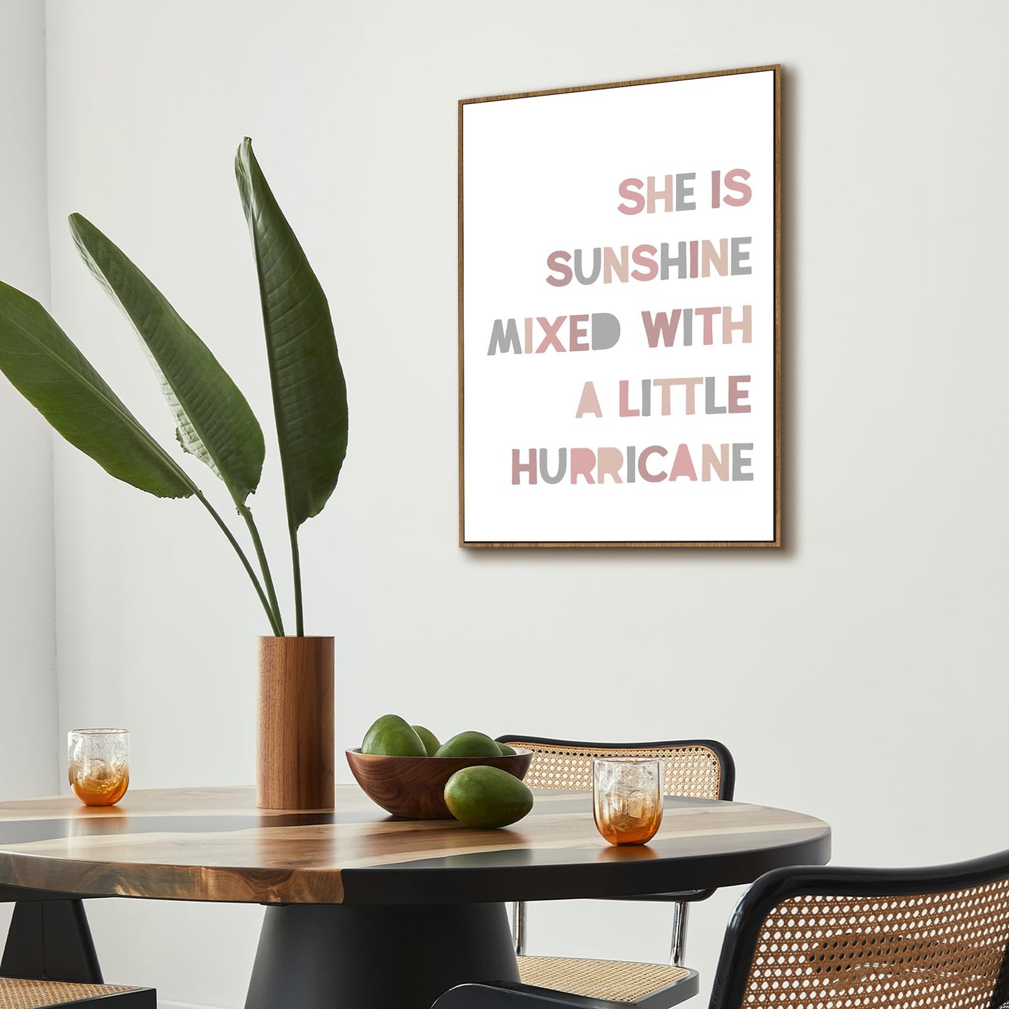 PHAMTE Girls Bedroom Wall Art Framed,She is Sunshine Mixed with a Little Hurricane Girly Room Wall Art Decor, Sunshine Boho Print Framed Canvas Painting Dorm Bedroom Nursery Playroom Decor 16x24in