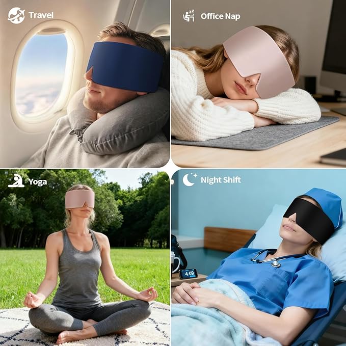 Sleep Mask for Men Blackout: Reversible Dual-Sided Eye Mask with Adjustable Band - Soft Cotton and Silky Cooling Blindfold for Women Travel Nap Meditation （Navy）