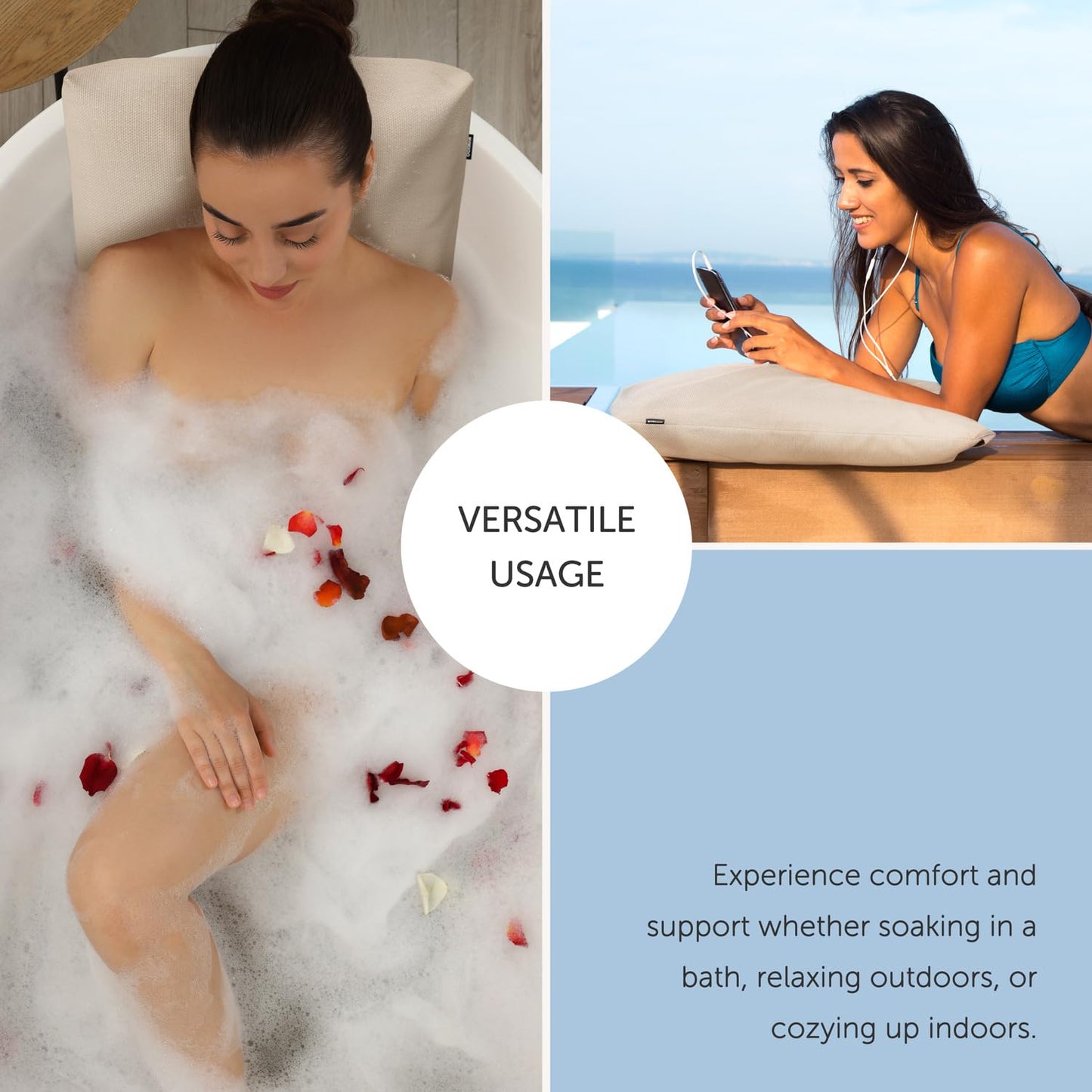 Nunuoo Bath Pillows for Tub Neck and Back Support,Bathtub Cushion backrest headrest Neck Pillow,tub Pillow for Bathtub,3D Mesh Core,Breathable,Quick-Drying,Ergonomic Comfort (Pearl