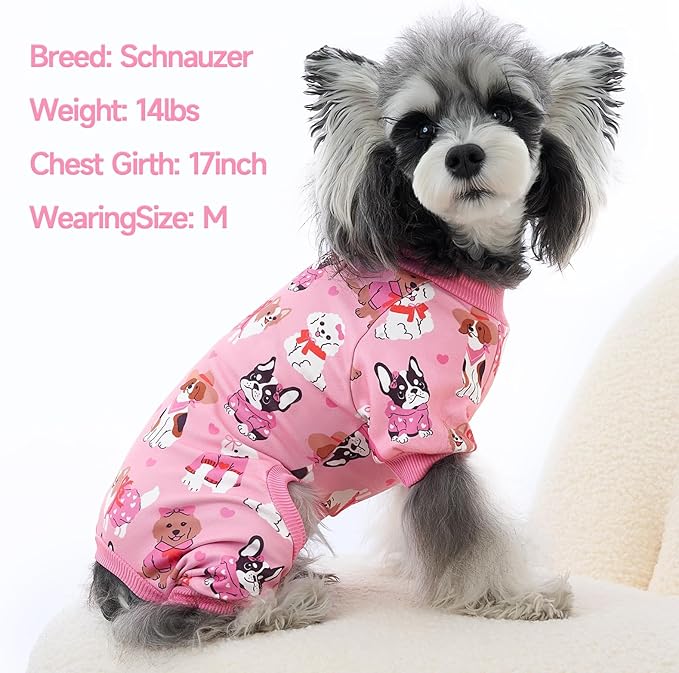 XPUDAC 4 Pack Dog Pajamas Cute Soft Dog Clothes for Small Medium Dogs Boy Girl Stretchy Pjs Jammies Outfit Puppy Onesies, Medium