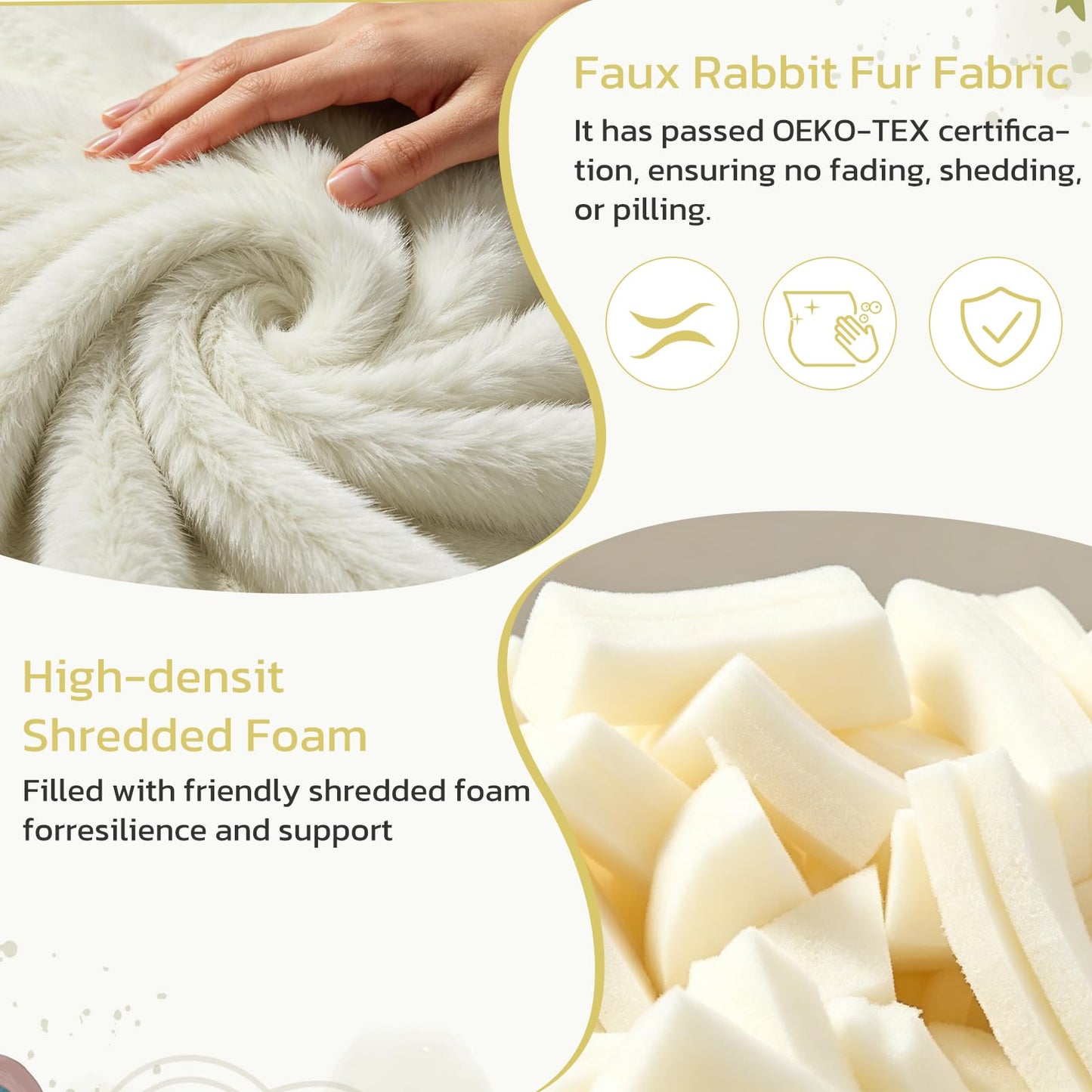 2.5FT Memory Foam Bean Bag Chair - Ultra Soft Faux Rabbit Fur Round Sofa with Handle & Machine Washable Cover, Comfy Lazy Chair for Kids Teens, Perfect for Reading Gaming in Living Room Bedroom，Beige