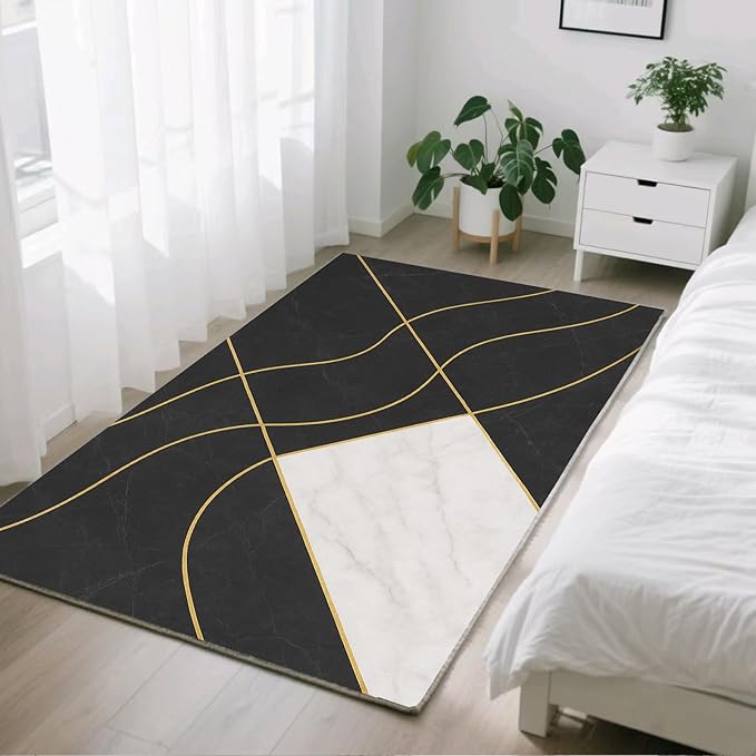 Geometric Marble Rug - 3x4 Rug, Abstract Lines Outdoor Rugs, Luxury Marble Entryway Rugs, Washable & Non Slip Carpet Home Decor