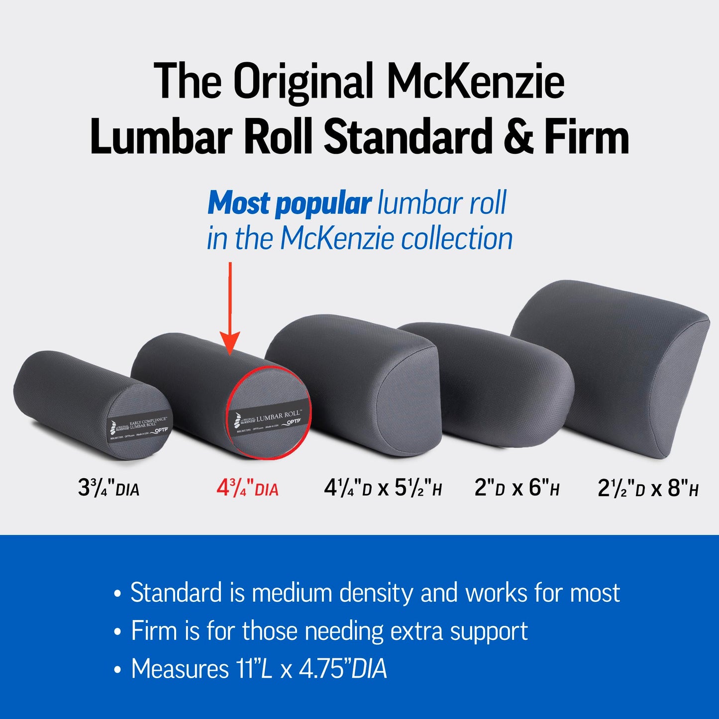 OPTP The Original McKenzie Lumbar Roll – USA-Made Low Back Lumbar Support for Office Chair & Car Seat Back Support Cushion. The Preferred Lumbar Pillow by Physical Therapists - Standard Density