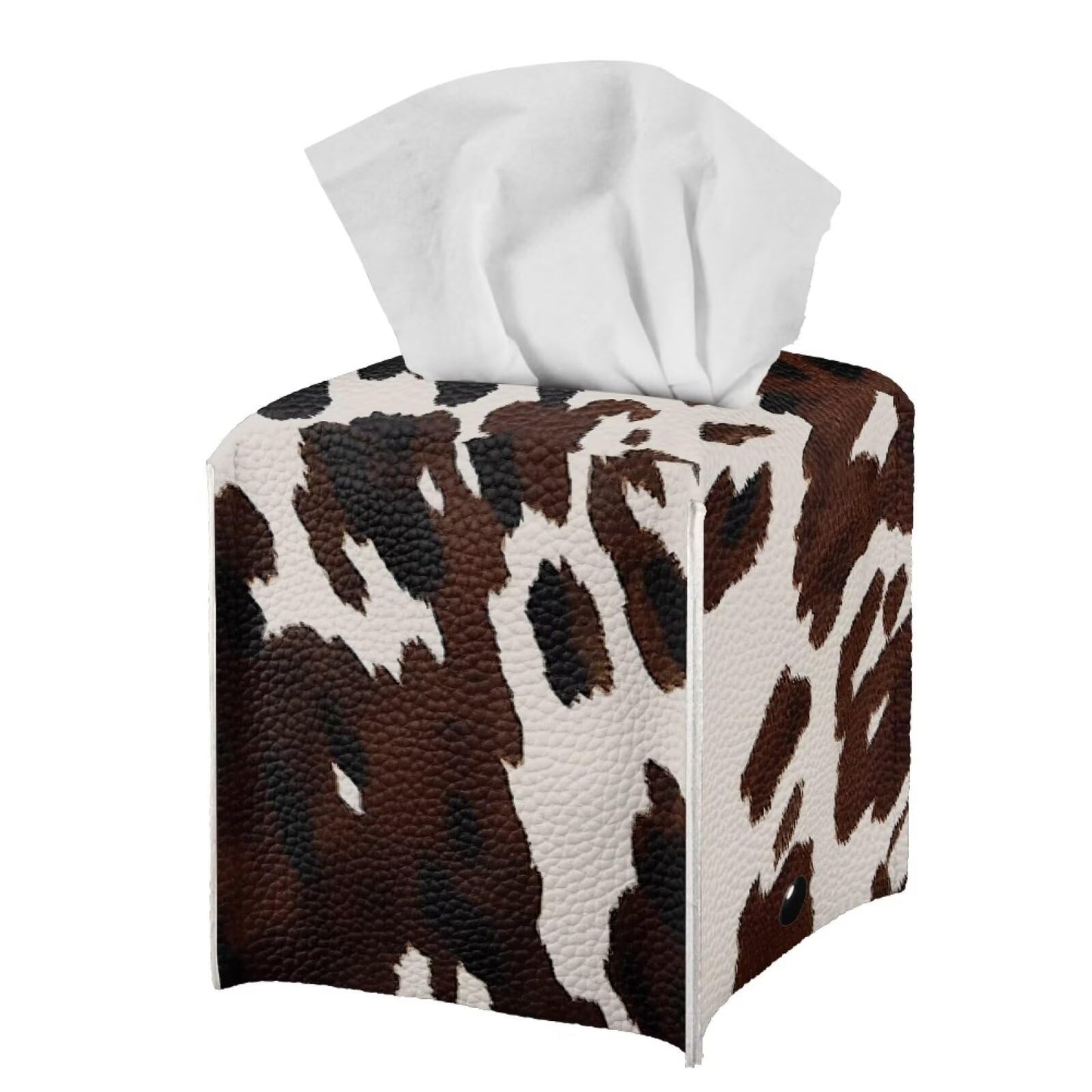 Pzuqiu Cowhide Print Tissue Box Cover Modern Square Tissue Box Organizer Decorative PU Leather Facial Paper Holder for Bathroom Vanity Countertop Bedroom Dresser Office Desk