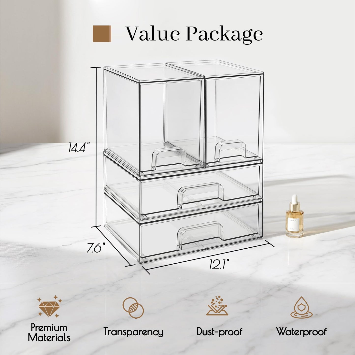 TIPGO Clear Stackable Storage Drawers, Baby Bottle Organizer, Easily-Access Makeup Organizer, Durable Containers for Bathroom Countertop, Cabinet, Pantry and Medicine Organization