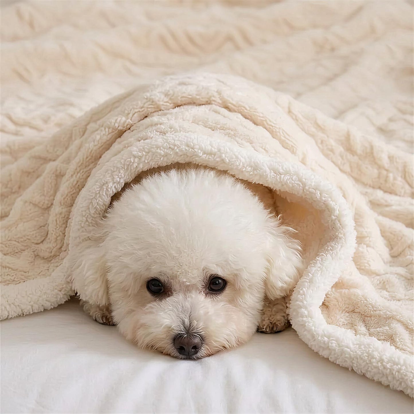 Sherpa Blanket for Bed - Fleece Soft Cozy Fuzzy Blankets Thick Warm for Winter and All Seasons (White,Queen(90"x90"))