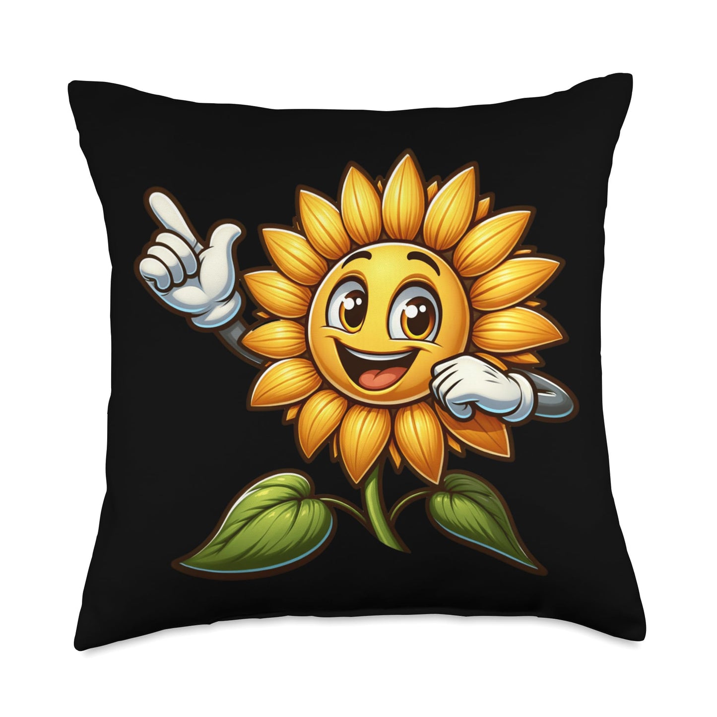Cartoon Sunflower Character For Children Say Aye Face Throw Pillow