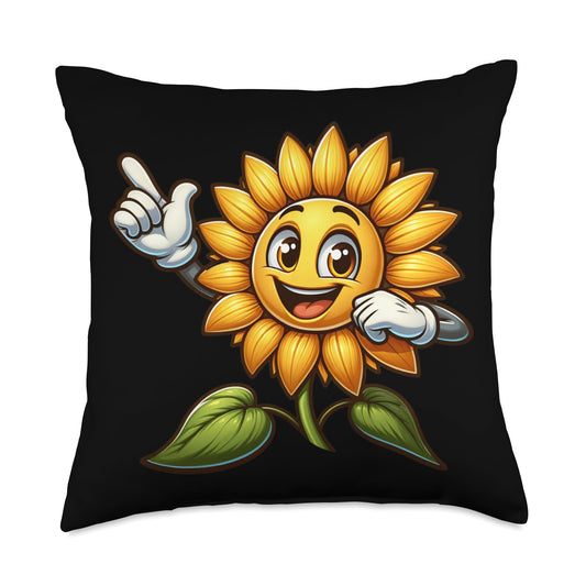 Cartoon Sunflower Character For Children Say Aye Face Throw Pillow