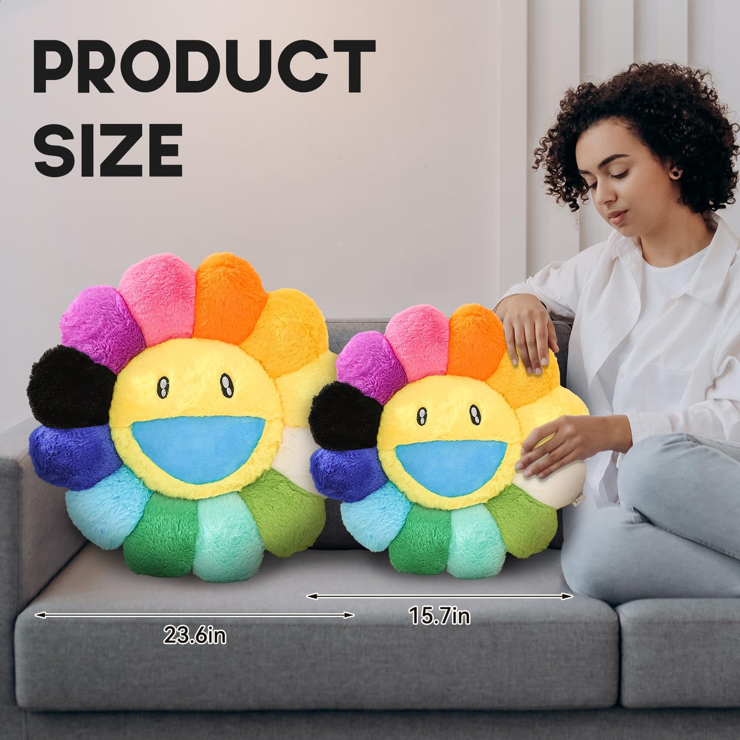 SHINUOER Flower Pillow, Smiley Face Sunflower Plush Pillow, Cute Flower Floor Cushion, Soft Decorative Throw Pillow for Bedroom, Sofa, Car or Dorm Decor