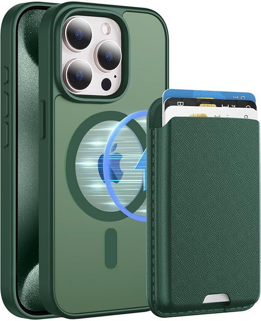 Ntwinro Magnetic for iPhone 15 Pro Case (Compatible with MagSafe) with Detachable Wallet & Card Holder for 3 Cards [RFID Blocking] Military Grade Protective Slim Phone Cover, Green