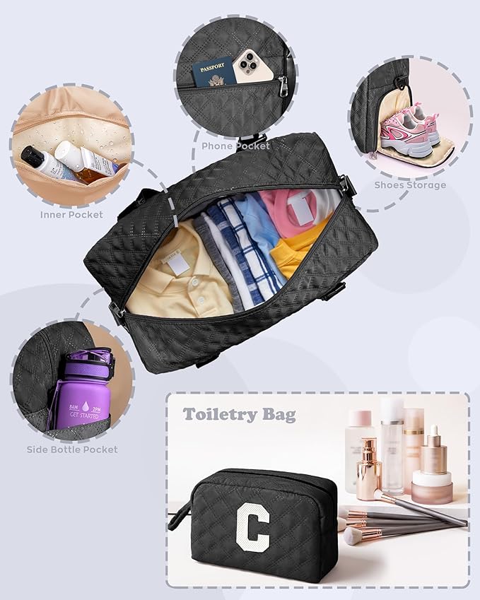 Elilier Kids Travel Duffel Bag, Personalized Weekender Bag with Shoes Compartment, Mothers Day Gifts, Girls Gifts for Kids Friends