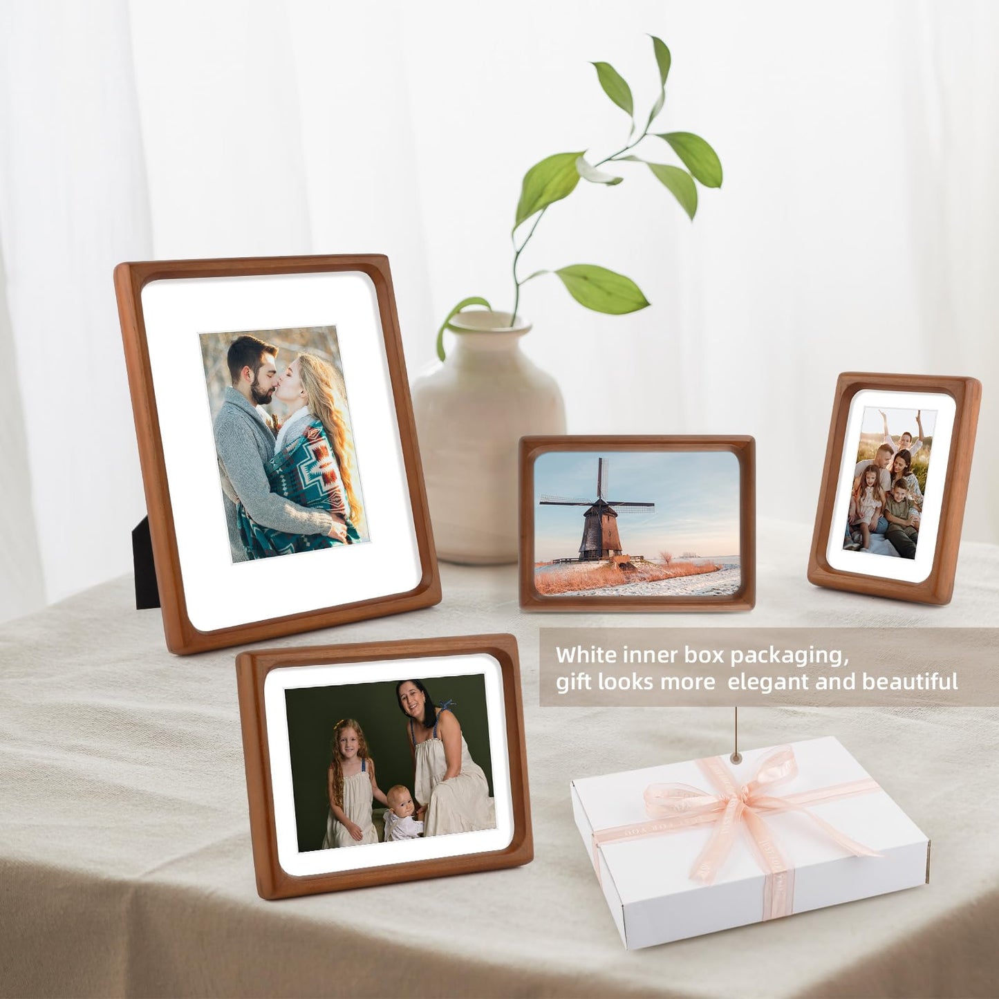 Golden State Art 4x6 Picture Frames - Brown Solid Wood with Glass, Rounded Corner 4 x 6 Picture Frame Matted to 3x5 Photos - Wall or Tabletop Decor Display